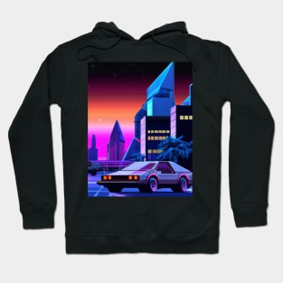 Retrofuturistic cyberpunk  car in synthwave city Hoodie